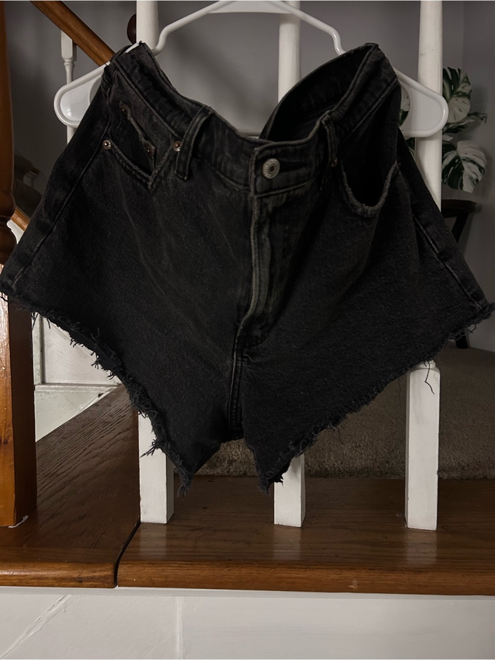 Abercrombie & Fitch Black High-Rise Frayed Denim Shorts